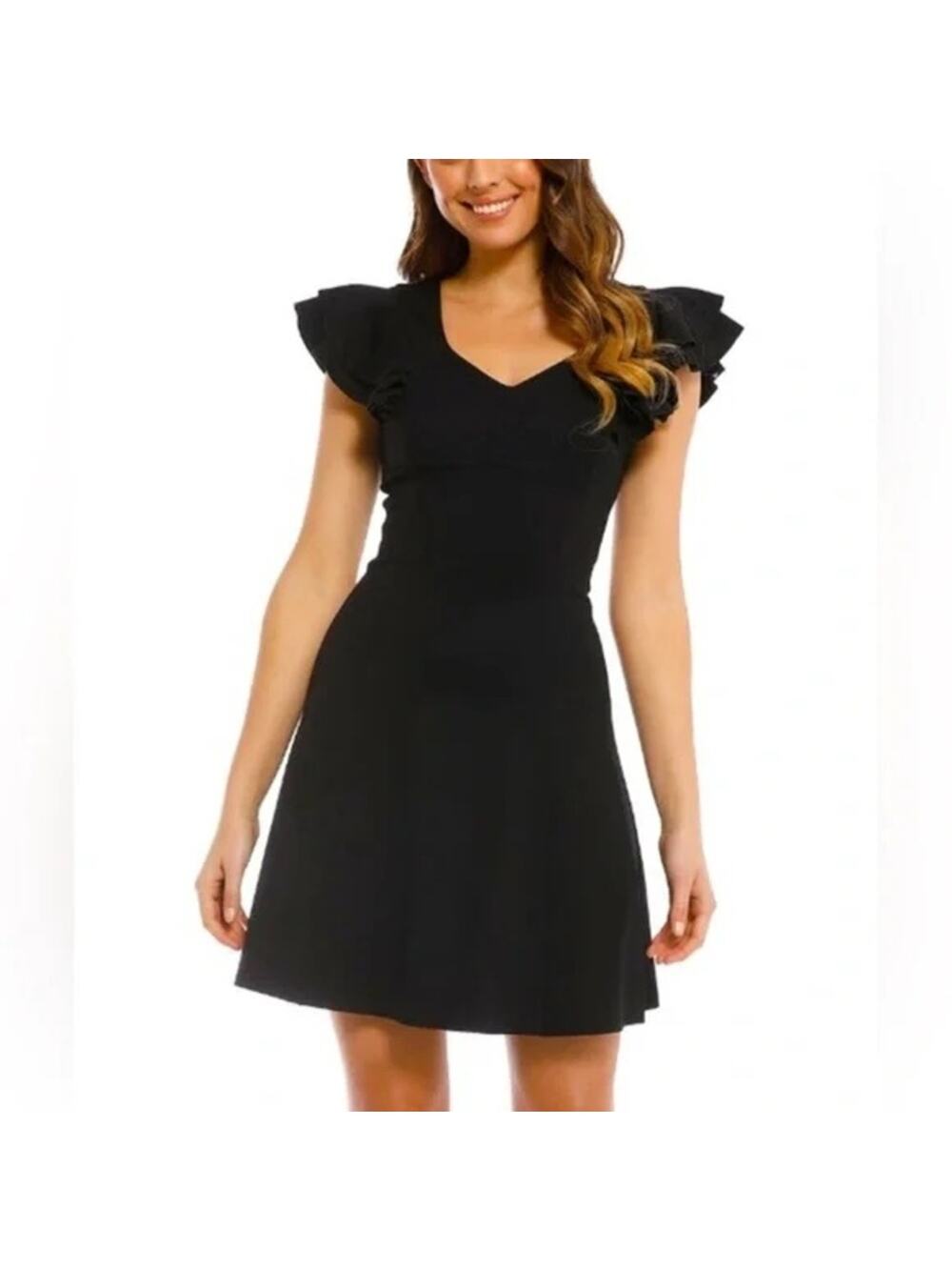Elliatt NWT Sicily Black Skater Dress Ruffle Sleeves Size L